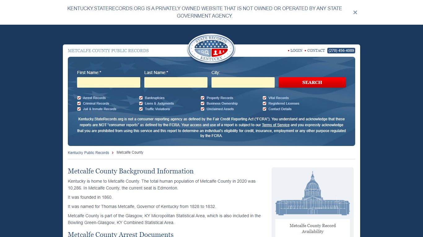 Metcalfe County Arrest, Court, and Public Records | StateRecords.org